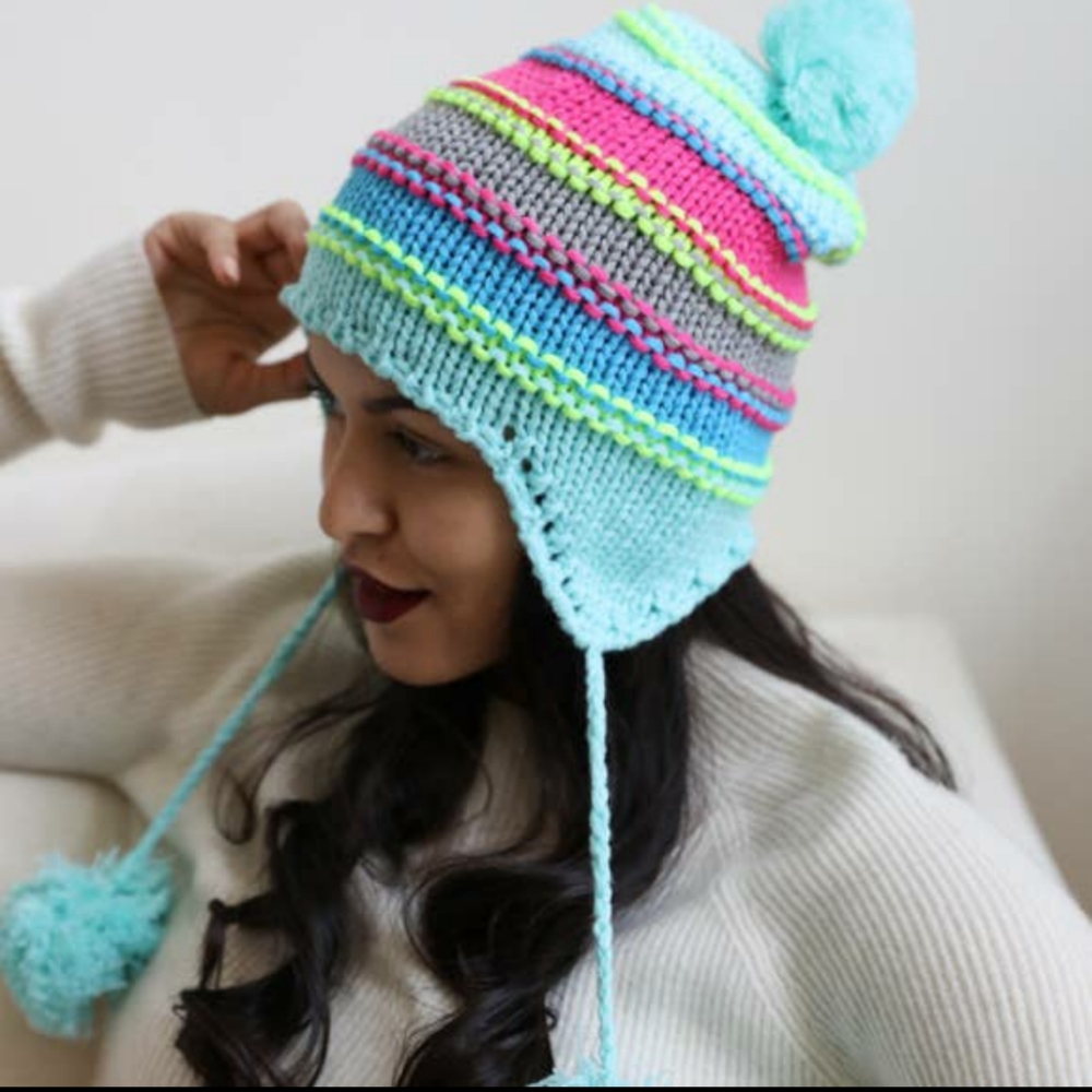 Earflap pom beanie